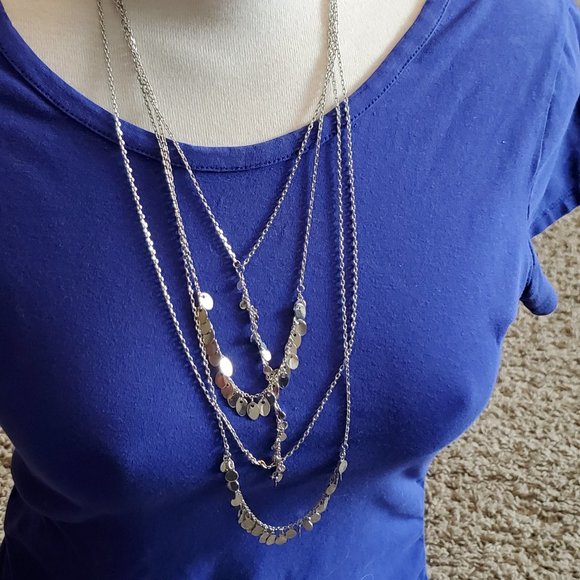 NY Silver Tone 18" Layered Disc Medallion Necklace - Picture 1 of 5